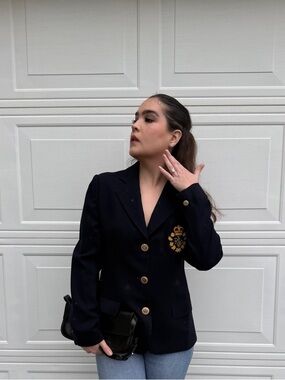 Lauren Ralph Navy Lauren Wool Crest Blazer